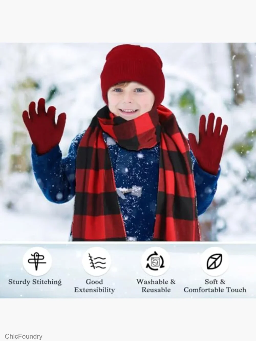 Kids Winter Hat Gloves Scarf Set Knit Beanie 5-10 Boys Girls Cold Weather